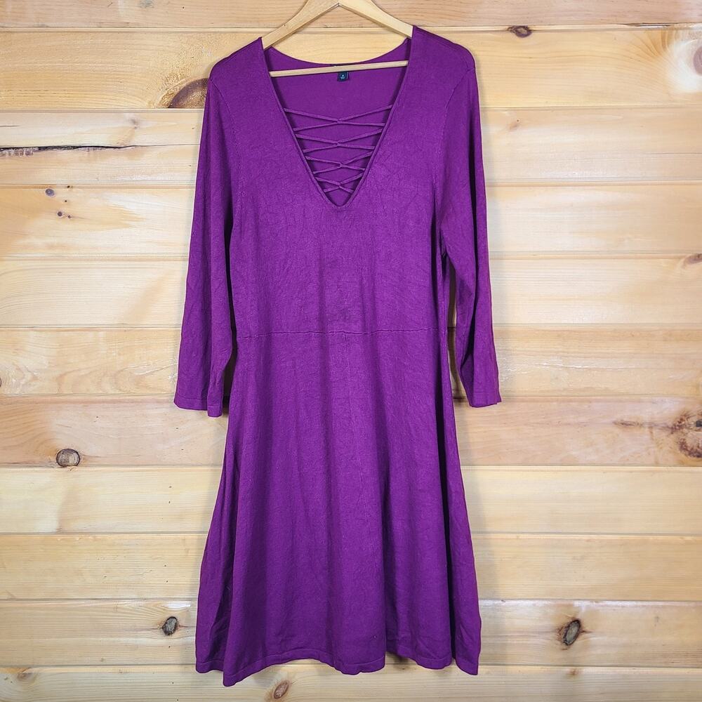 Torrid Sweater Criss Cross Front Skater Dress Purple Fit Flare Plus Size 3